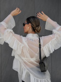 Ruffled Edge Tie-Front Tencel Chiffon Shirt