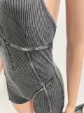 Vintage Wash Casual Backless Halter Jumpsuit