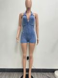 Vintage Wash Casual Backless Halter Jumpsuit