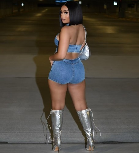 Halter Neck Elastic Shorts Denim Set
