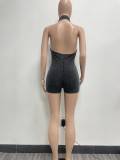 Vintage Wash Casual Backless Halter Jumpsuit