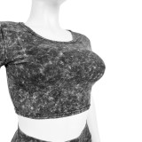 Washed Cotton Vintage High-Waisted Two-Piece Set