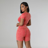 Washed Cotton Vintage High-Waisted Two-Piece Set