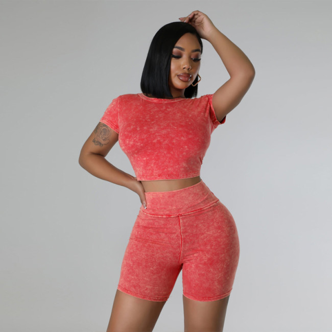 Washed Cotton Vintage High-Waisted Two-Piece Set