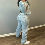 Multi-Pocket Work wear Denim Trousers with Stretch Fabric Pant Jeans Women