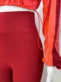 Sporty Chic Two-Piece Color Block Crop Top and High-Waisted Flare Pants Set