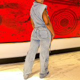 Multi-Pocket Work wear Denim Trousers with Stretch Fabric Pant Jeans Women