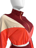 Sporty Chic Two-Piece Color Block Crop Top and High-Waisted Flare Pants Set
