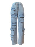 Multi-Pocket Work wear Denim Trousers with Stretch Fabric Pant Jeans Women