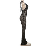 Halter Deep V-Neck Lace Sheer Backless Jumpsuit