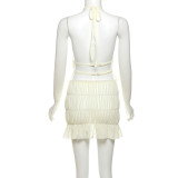 IHOOV Halter Neck Pleated Backless Chiffon Mini Skirt Set