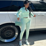 Cropped Long Sleeve Top & Fitted High-Waisted Pants Set