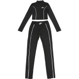 Cropped Long Sleeve Top & Fitted High-Waisted Pants Set