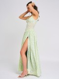 Sexy Floral Print High-Slit Maxi Dress with Spaghetti Straps
