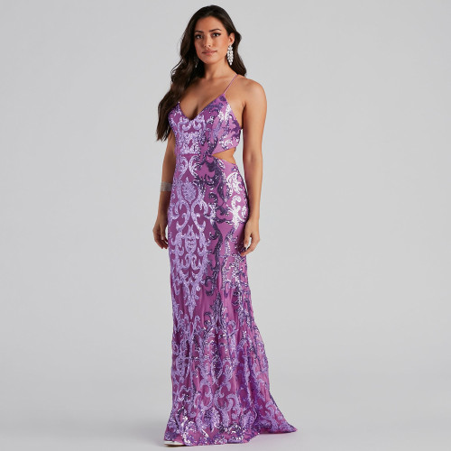 Sparkling Sequin Anisa Formal Sequin A-Line Evening Dress