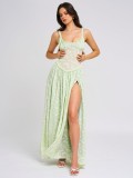 Sexy Floral Print High-Slit Maxi Dress with Spaghetti Straps