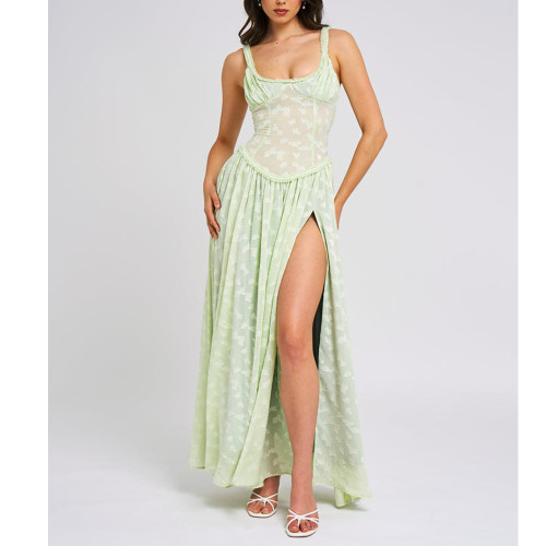 Sexy Floral Print High-Slit Maxi Dress with Spaghetti Straps