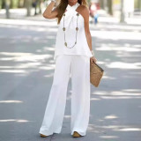 Halter Neck Sleeveless Two-Piece Set with Wide-Leg Pants