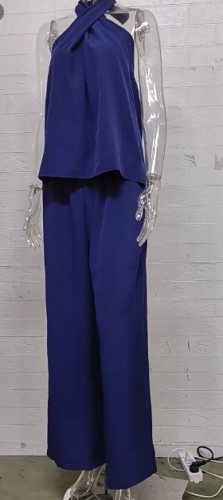 Halter Neck Sleeveless Two-Piece Set with Wide-Leg Pants