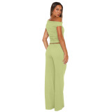 Bubble One-Shoulder Asymmetrical Ruffled Wide-Leg Pant Set