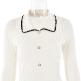 Collar Button-Up Knitted Long Sleeve Dress