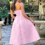 Floral Satin Strapless Dress