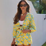 Linen Blend Printed Shorts Set