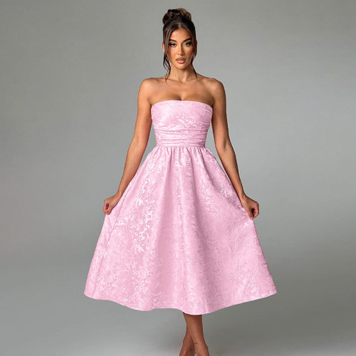 Floral Satin Strapless Dress