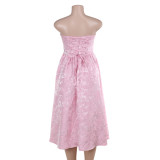 Floral Satin Strapless Dress