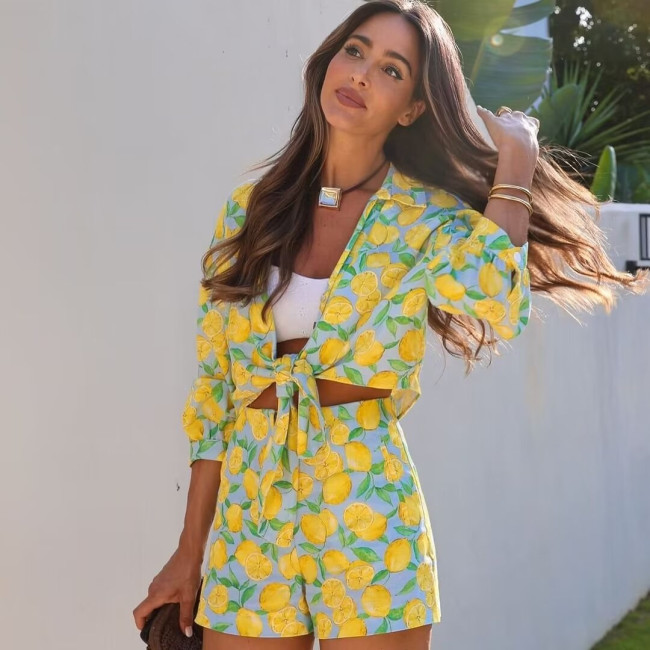 Linen Blend Printed Shorts Set