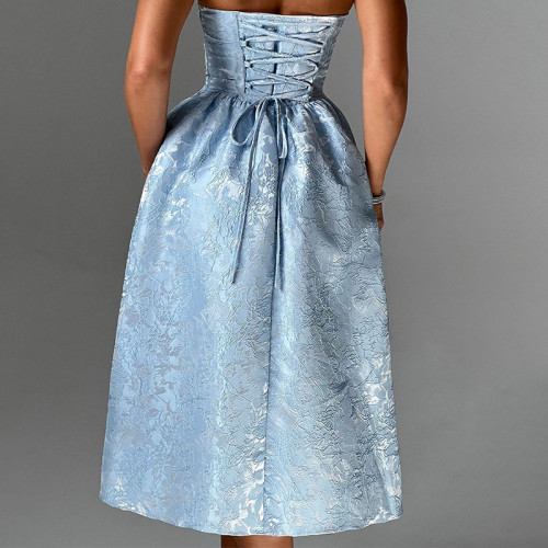 Floral Satin Strapless Dress