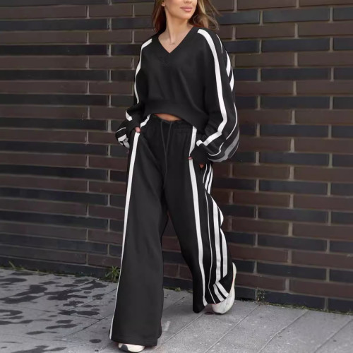 Color-Block Striped Hoodie & Pants Set