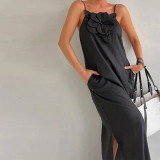 Floral Strapless Sleeveless Cotton-Linen Dress for Women