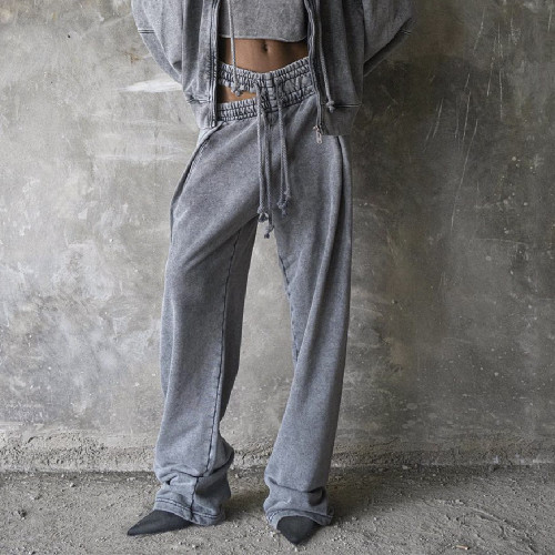 Women's Cut Out Drawstring Loose Casual Pants With Tie Leg Straight Sweatpants