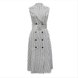 Chic Striped Sleeveless Blazer Dress