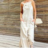 Floral Strapless Sleeveless Cotton-Linen Dress for Women