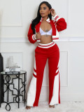 Double-Layer Ribbed Color Block Wide-Leg Flared Pants Two-Piece Set