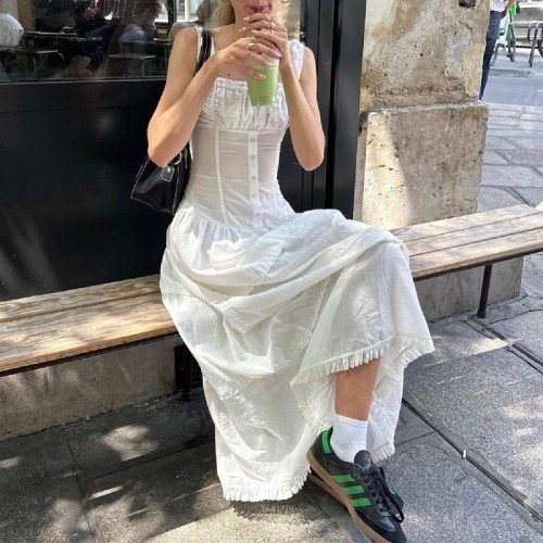 Sexy White Square-Neck Loose Fit Sweet Dress