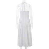 Sexy White V-Neck Halter Dress