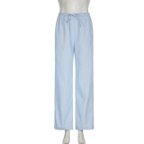 Striped Colorblock Drawstring Wide-Leg Trousers for Casual