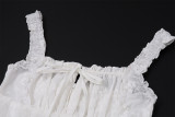 White Embroidered Waist-Cinching Dress