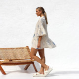 Boho-Style Loose Short Dress with Bell Sleeves
