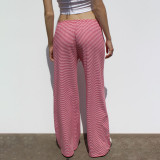 Knit Striped Colorblock Drawstring Trousers for Work and Casual Wear