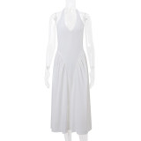 Sexy White V-Neck Halter Dress