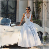 Sexy White V-Neck Halter Dress