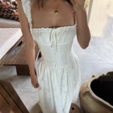 White Embroidered Waist-Cinching Dress