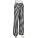 Knit Striped Colorblock Drawstring Trousers for Work and Casual Wear