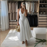Sexy White V-Neck Halter Dress