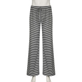 Knit Striped Colorblock Drawstring Trousers for Work and Casual Wear