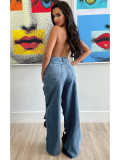 Unique Knotted Hollow Stretchy Denim Wide-Leg Jeans